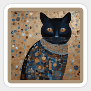 Black Klimt Cat in Ceremonial Vestments Sticker